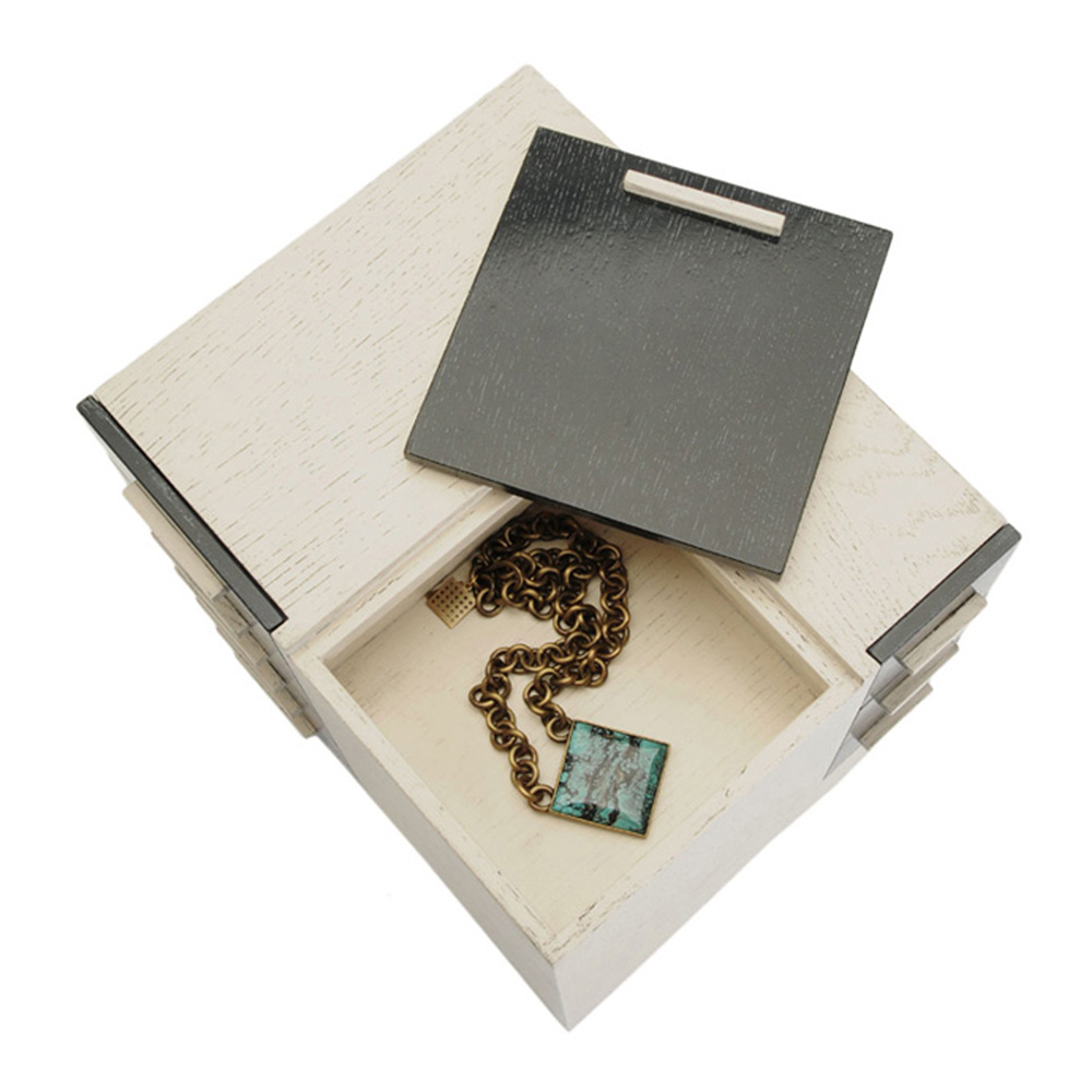 HANDCRAFTED WHITE OAK CERUSED JEWELRY BOX  image number 1