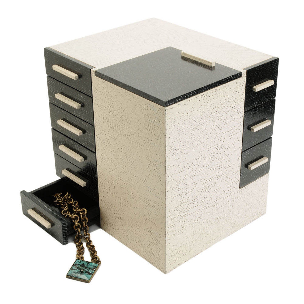 HANDCRAFTED WHITE OAK CERUSED JEWELRY BOX  image number 2