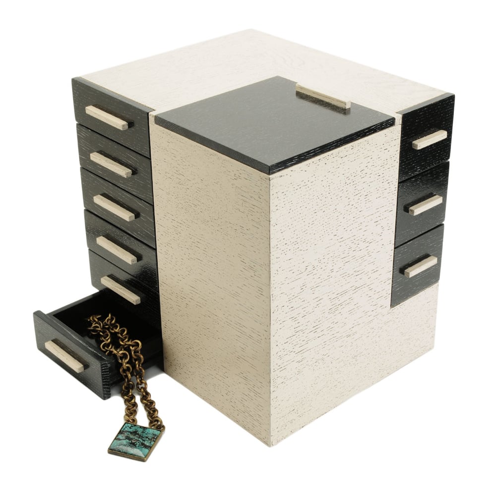 HANDCRAFTED WHITE OAK CERUSED JEWELRY BOX  image number 2