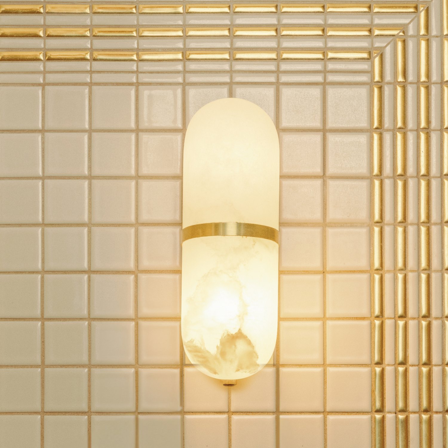 MELANGE PILL FORM SCONCE - BRASS w/ ALABASTER image number 1