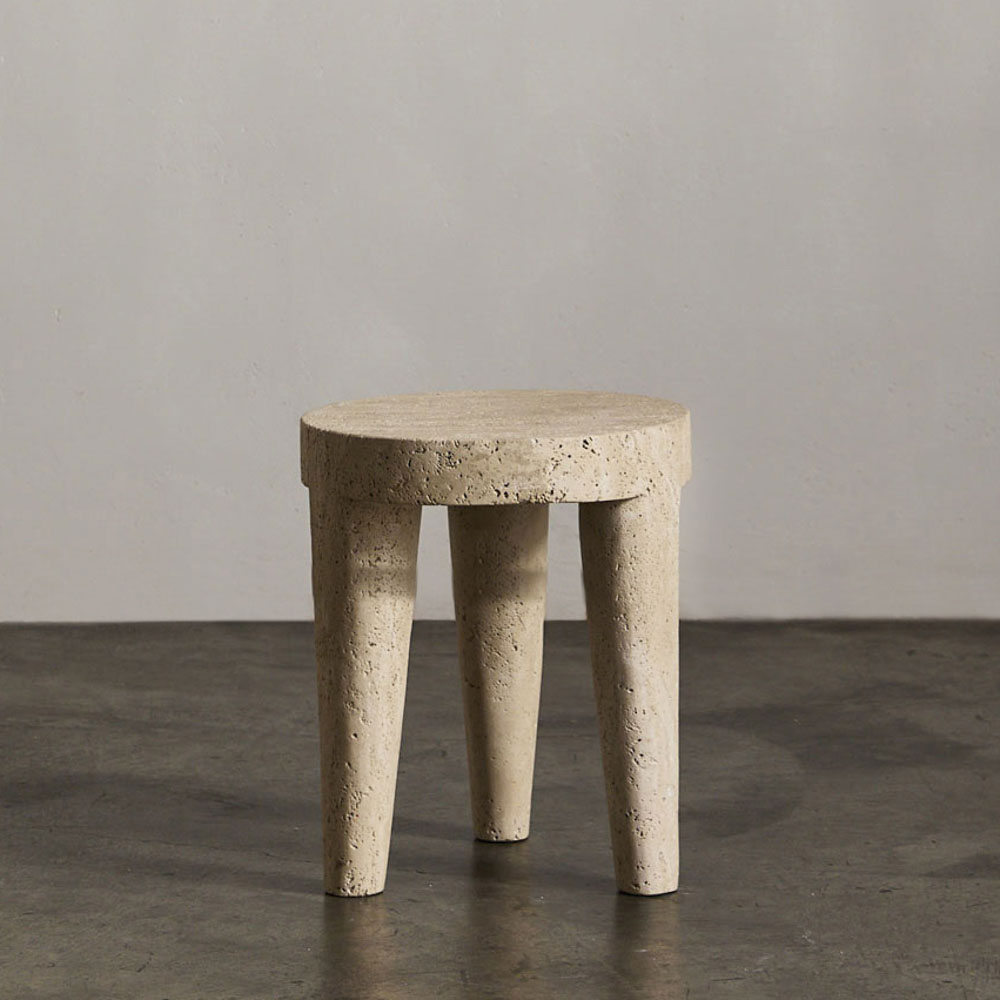 Tribute Stool Small – Travertine Marble | Kelly Wearstler