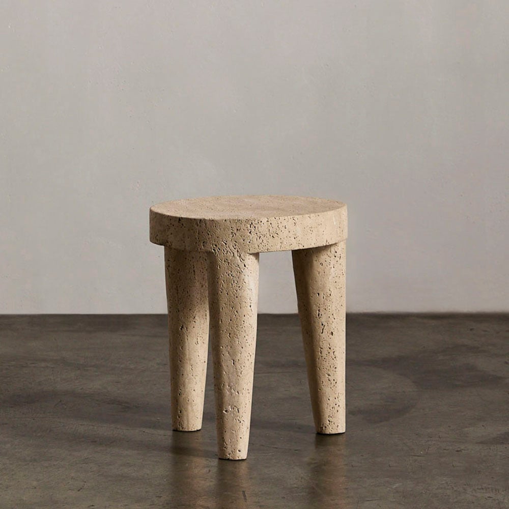 Tribute Stool Small – Travertine Marble | Kelly Wearstler